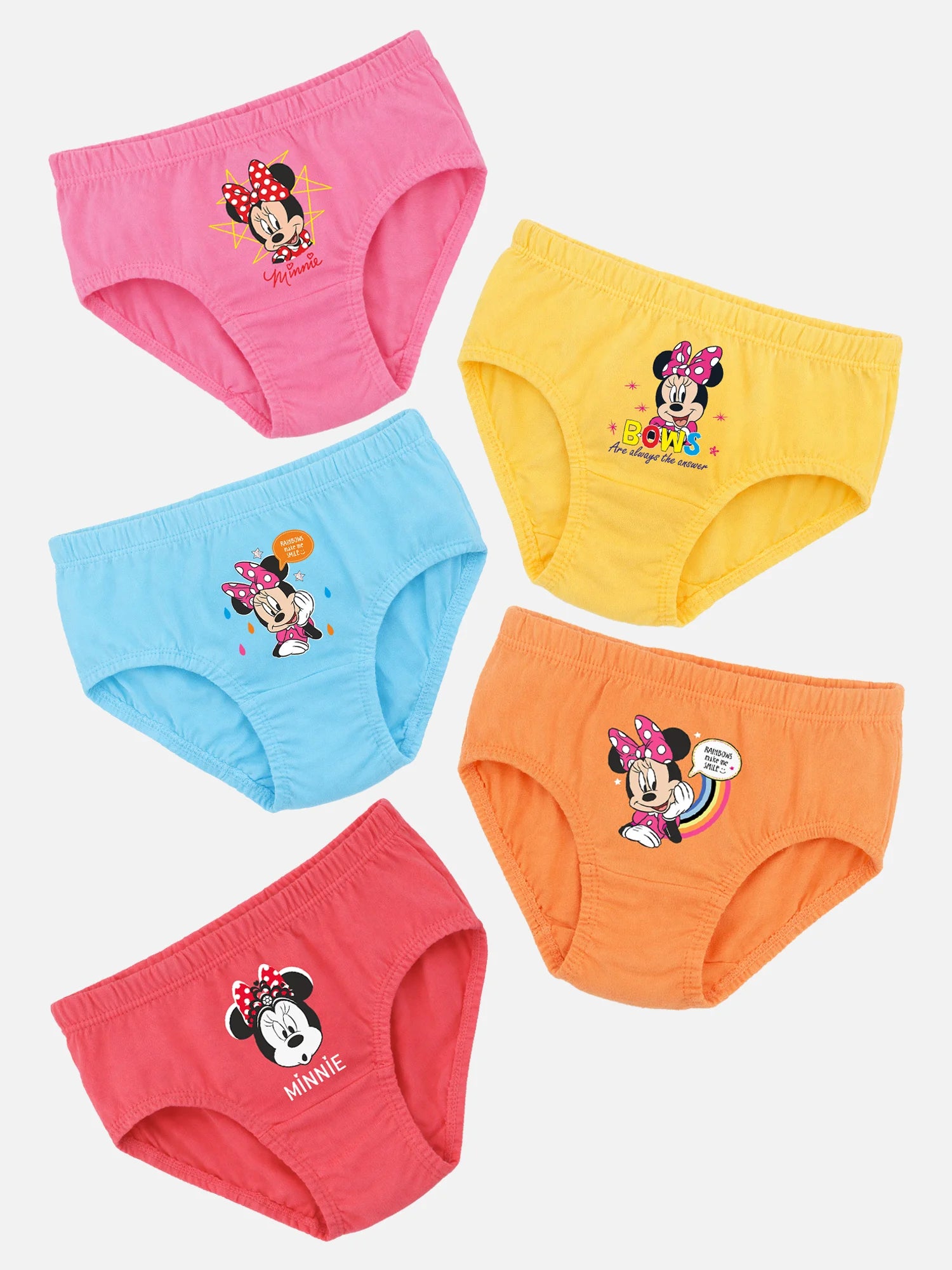 Bodycare Girls Minnie & Friends Character Print Panty with Inner Elastic – Mid-Rise, Pack of 5