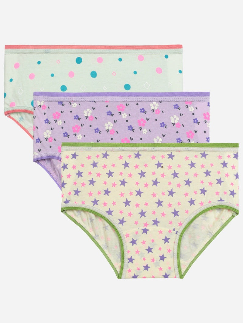 Bodycare Girls 100% Cotton All Over Print Panty with Top Elastic – Pack of 3