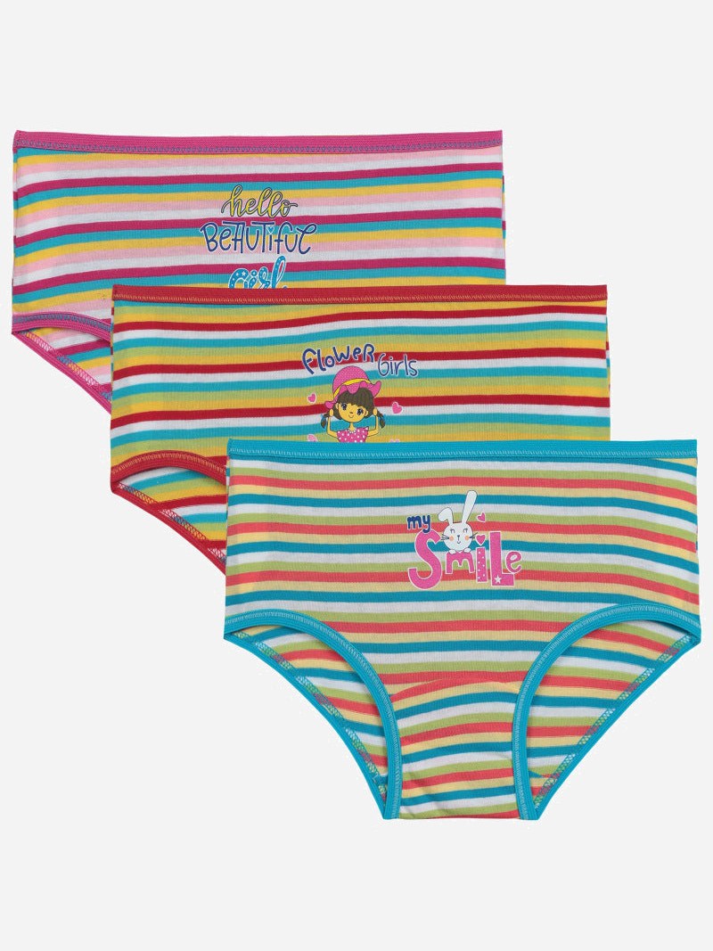 Bodycare Girls 100% Cotton Rib Trunks with Lycra Band & Open Fly – Pack of 3