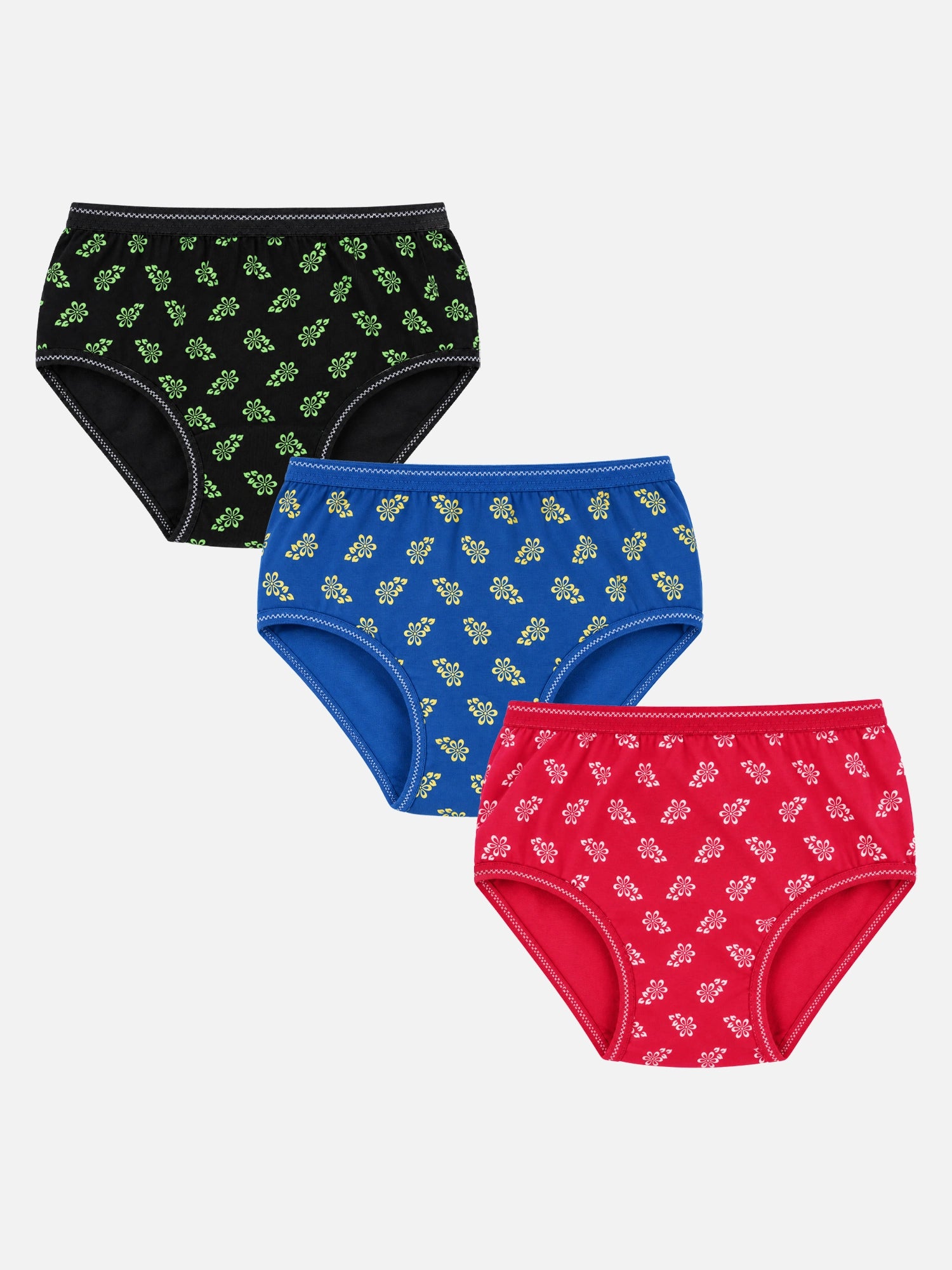 Bodycare Girls Printed Panty with Dual Colored Elastic – Mid-Rise, Pack of 3