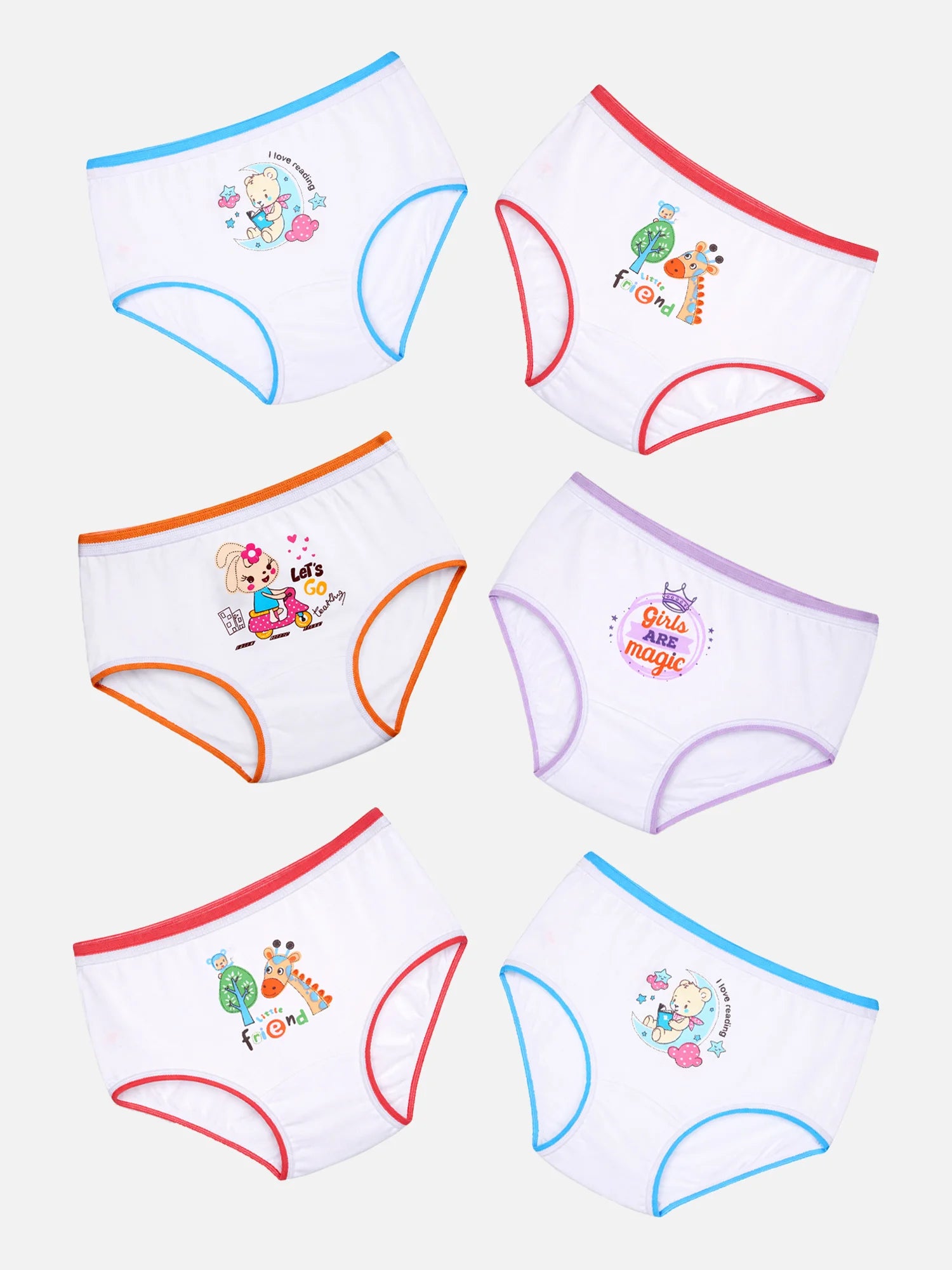 Bodycare Baby Girls 100% Cotton Solid Panty with Top Elastic – Pack of 6