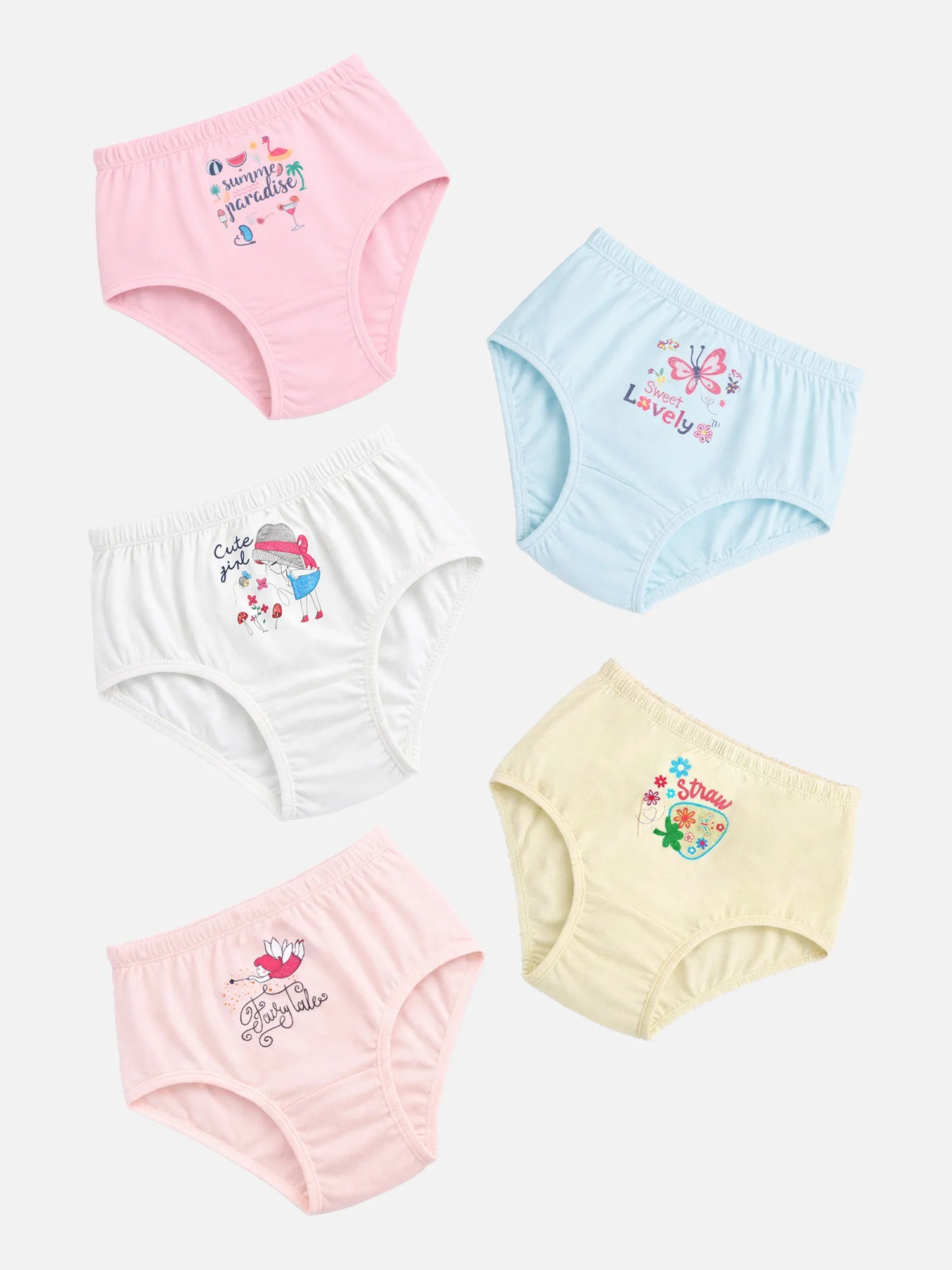 Bodycare Girls 100% Cotton Placement Print Panty with Inner Elastic – Mid-Rise, Pack of 5