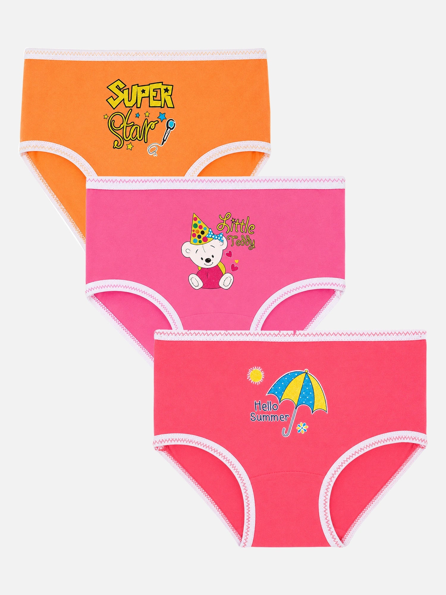 Bodycare Girls Placement Print Panty with Top Elastic – Mid-Rise, Pack of 3