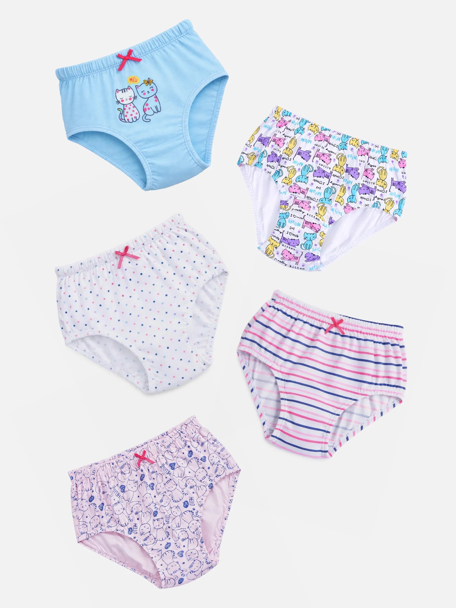 Bodycare Girls 100% Cotton All Over Print Panty with Inner Elastic – Mid-Rise, Pack of 5