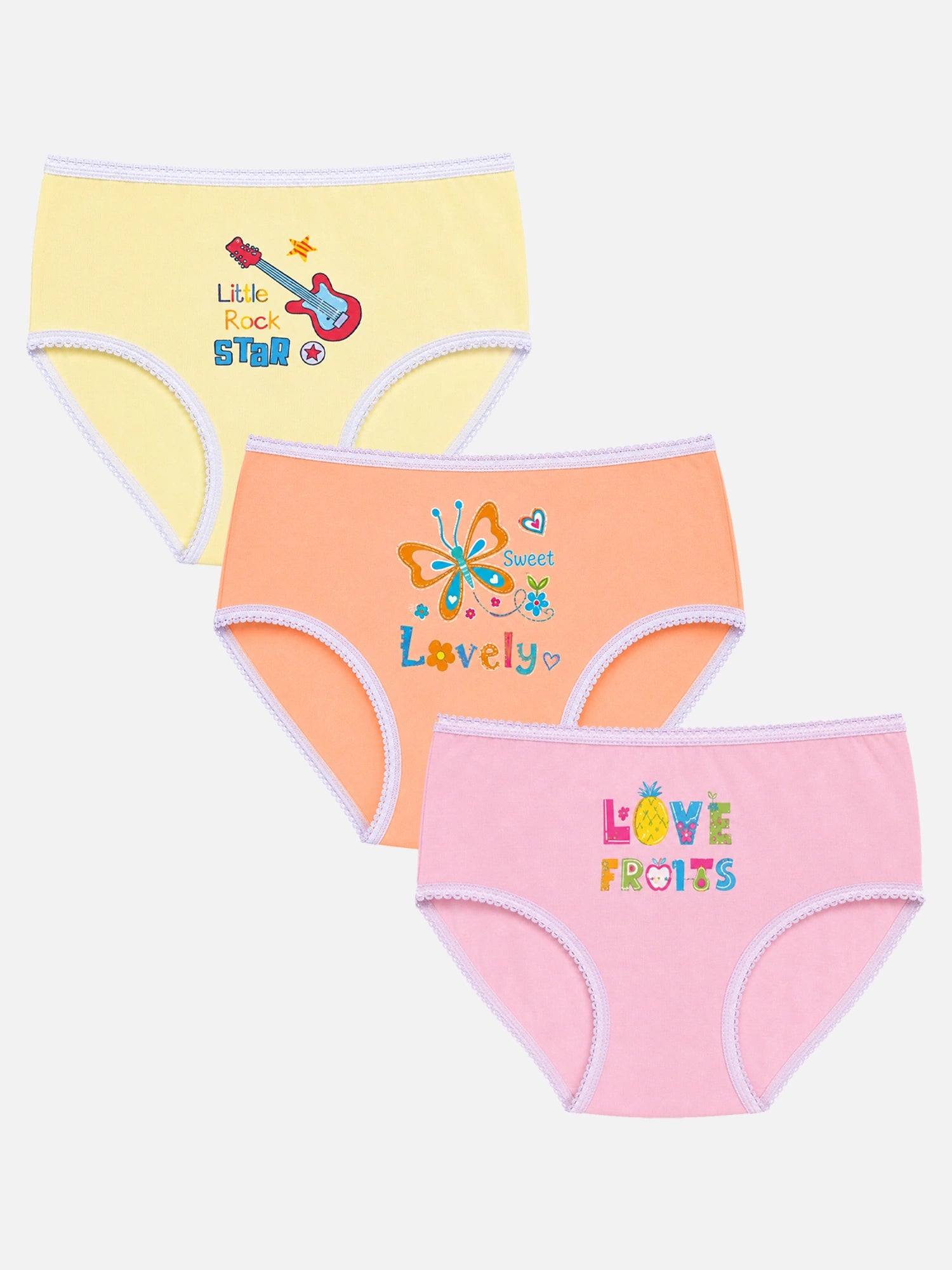 Bodycare Girls Placement Print Panty with Top Elastic – Mid-Rise, Pack of 3