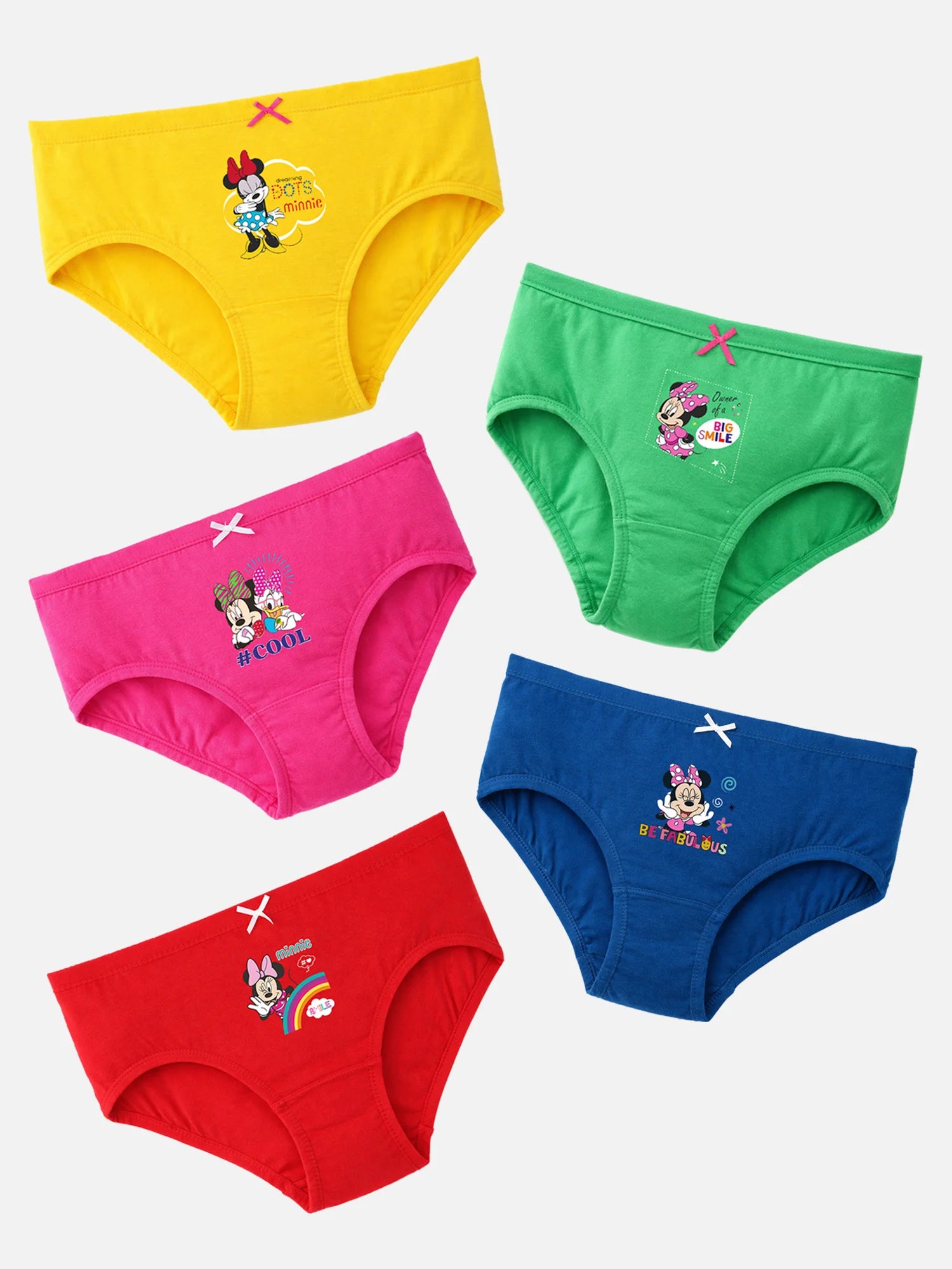 Bodycare Girls Minnie & Friends 100% Cotton Character Print Panty with Inner Elastic – Mid-Rise, Pack of 5