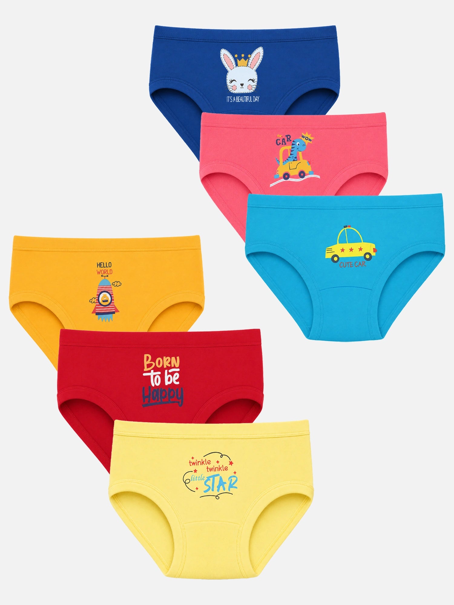 Bodycare Baby Girls Placement Print Panty with Inner Elastic – Mid-Rise, Pack of 6