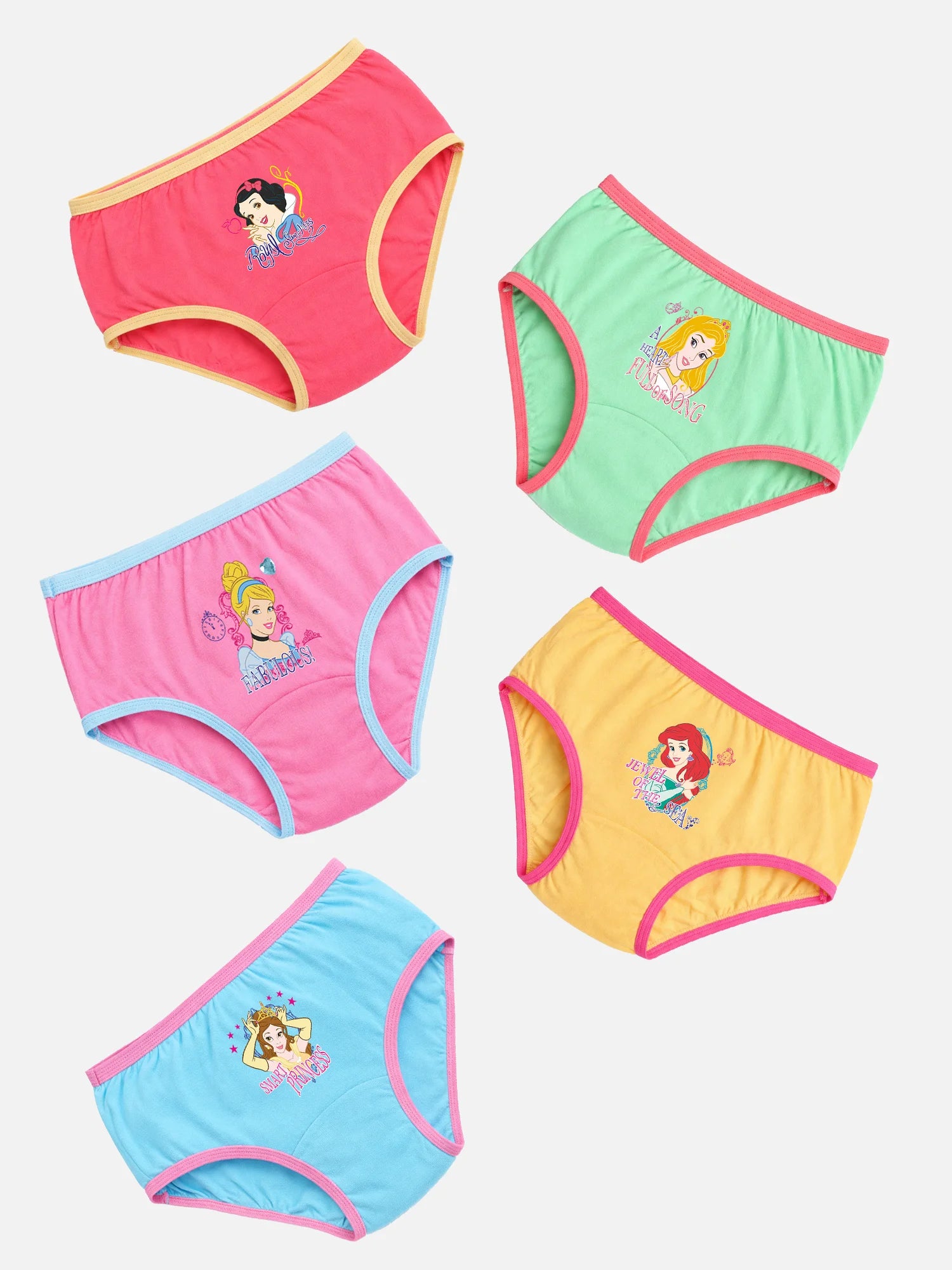 Bodycare Girls Princess 100% Cotton Character Print Panty with Inner Elastic – Mid-Rise, Pack of 5