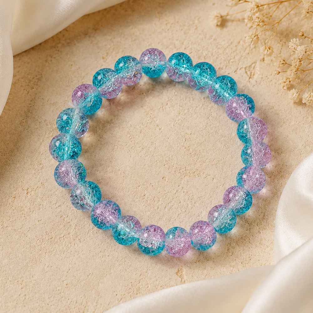 The99Jewel Colorful Crackle Glass Beads Bracelet for Women & Girls