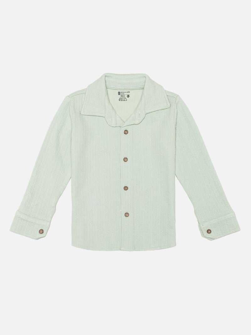 Body Care Boys Jacquard Full Sleeve Collared Shirt – Green Casual Wear