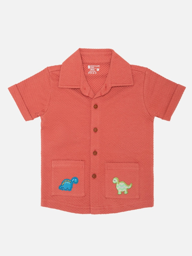 Body Care Boys Jacquard Half Sleeve Collared Shirt – Red Casual Wear