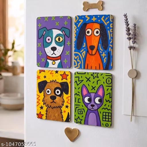 Aesthetic Wooden MDF Fridge Magnets Set of 4 – Decorative Refrigerator Home Decor