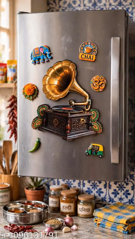 Vintage Gramophone Wooden Fridge Magnet – Retro Record Player Antique Music Decor