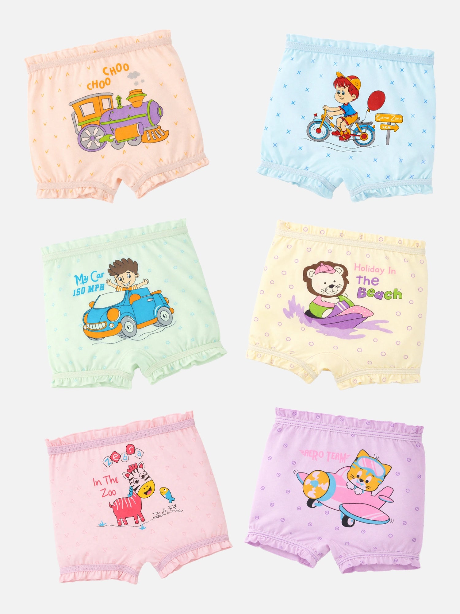 Bodycare Unisex Kids Printed Bloomer Underwear with 100% Cotton Fabric and Skin Friendly Innerwear Comfort - Pack of 6