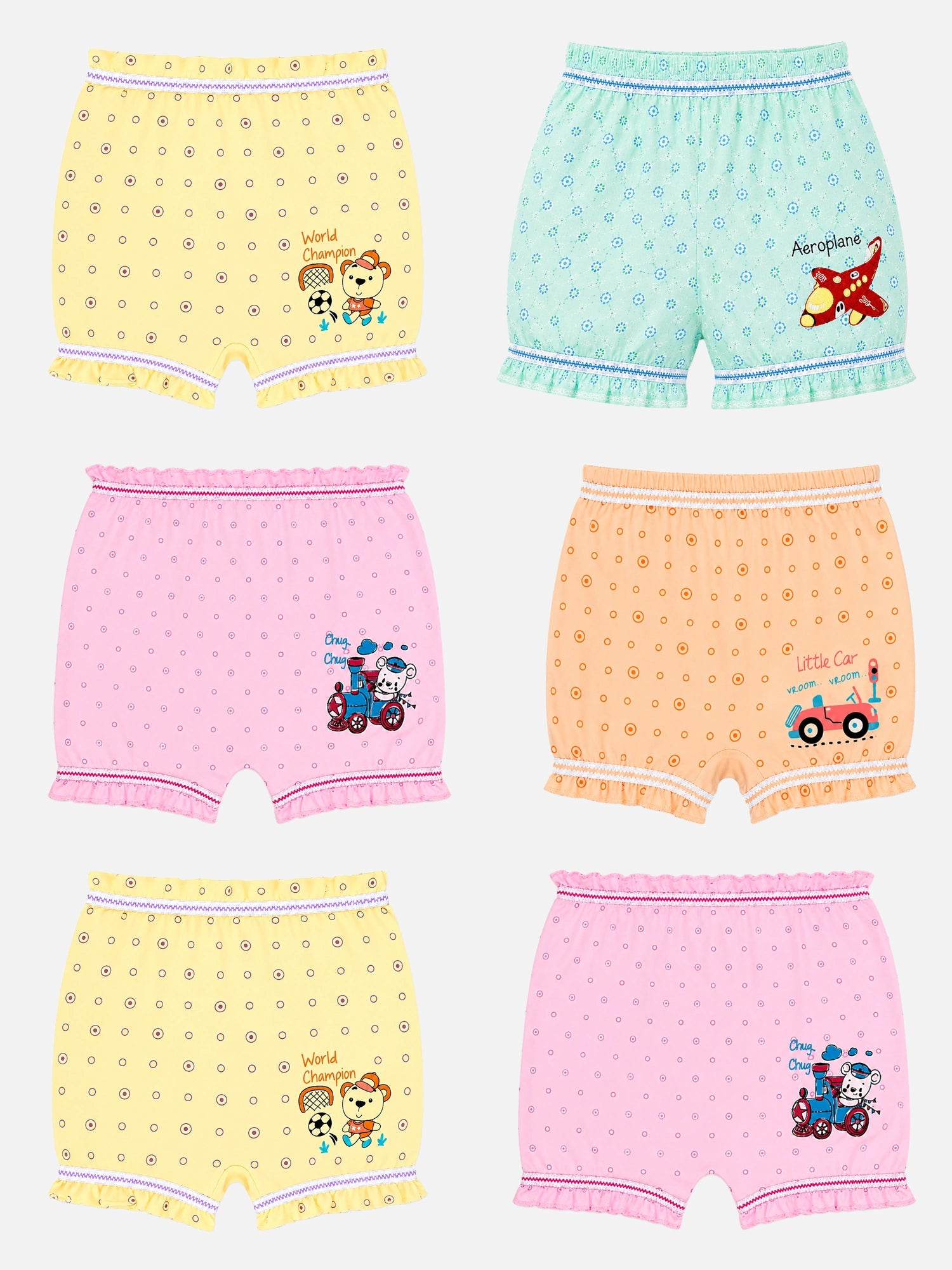 Bodycare Unisex 100% Cotton Printed Bloomer for Comfortable Innerwear Essentials and Everyday Use - Pack of 6