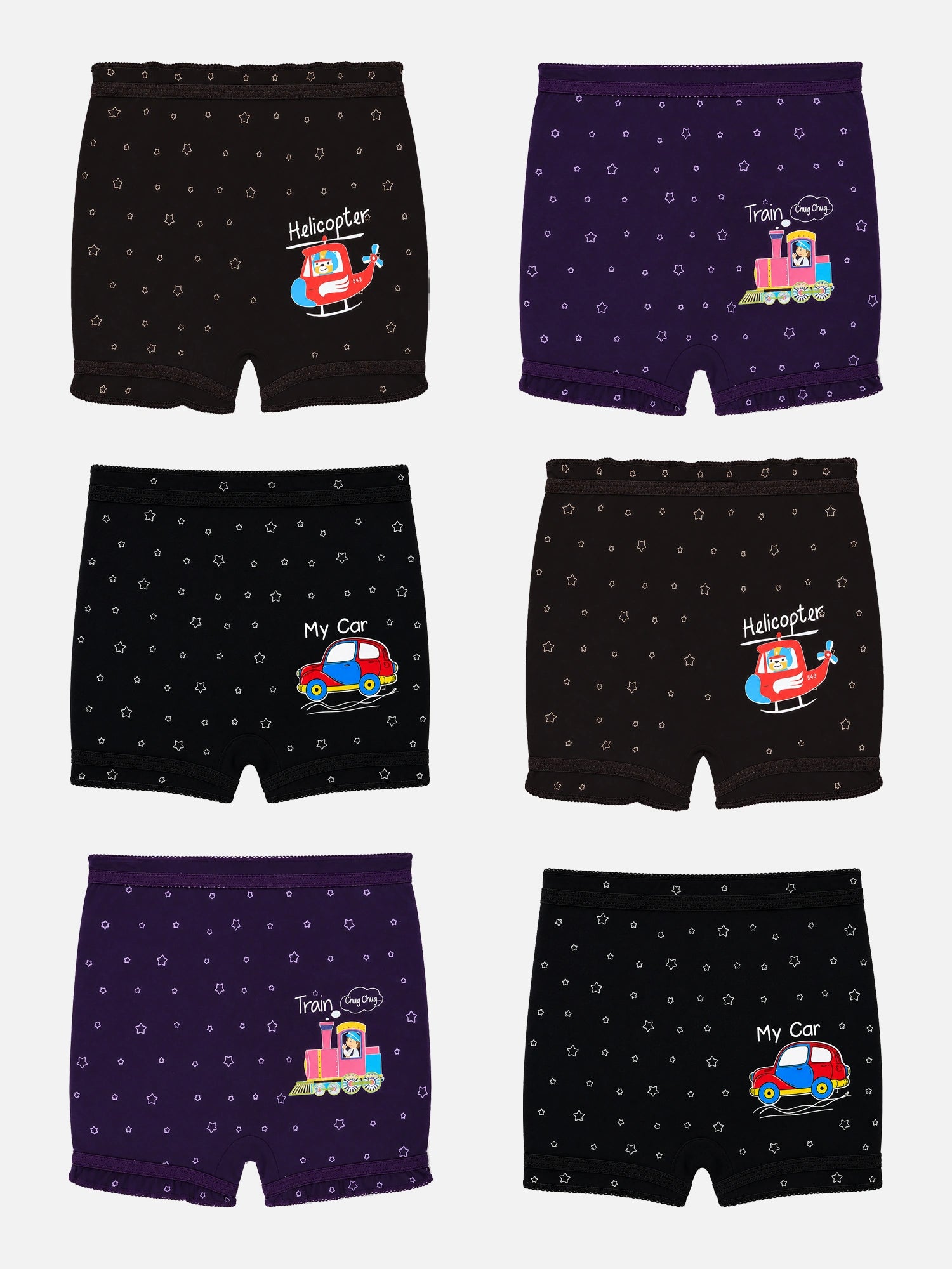 Bodycare Unisex Printed 100% Cotton Bloomer with Comfortable Fit for Everyday Innerwear Essentials and Regular Use - Pack of 6
