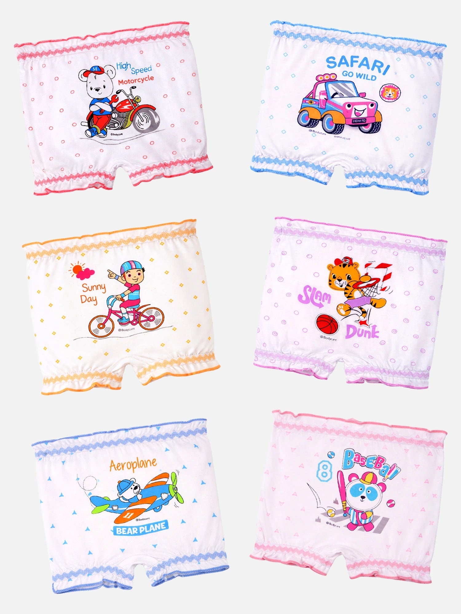 Bodycare Unisex 100% Cotton Printed Bloomer for Everyday Innerwear Comfort, Easy Fit and Regular Use - Pack of 6