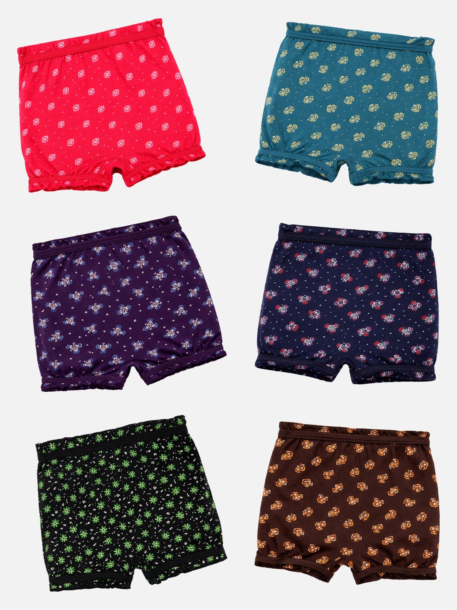 Bodycare Unisex 100% Cotton Printed Bloomer with Soft Comfortable Feel for Innerwear Essentials and Regular Use - Pack of 6
