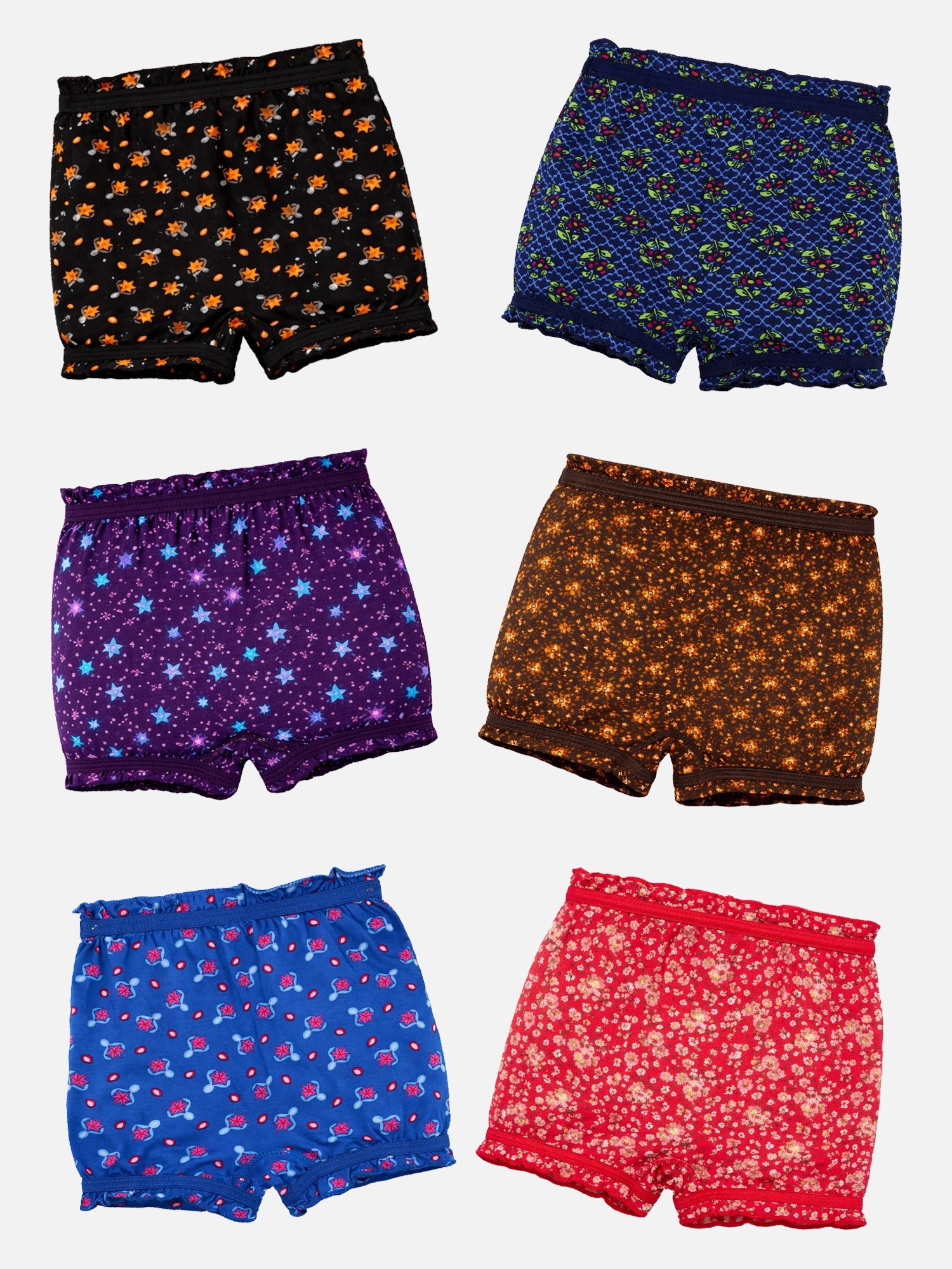 Bodycare Unisex 100% Cotton Bloomer with Lycra Waistband for Everyday Innerwear Comfort, Easy Fit and Regular Use - Pack of 6