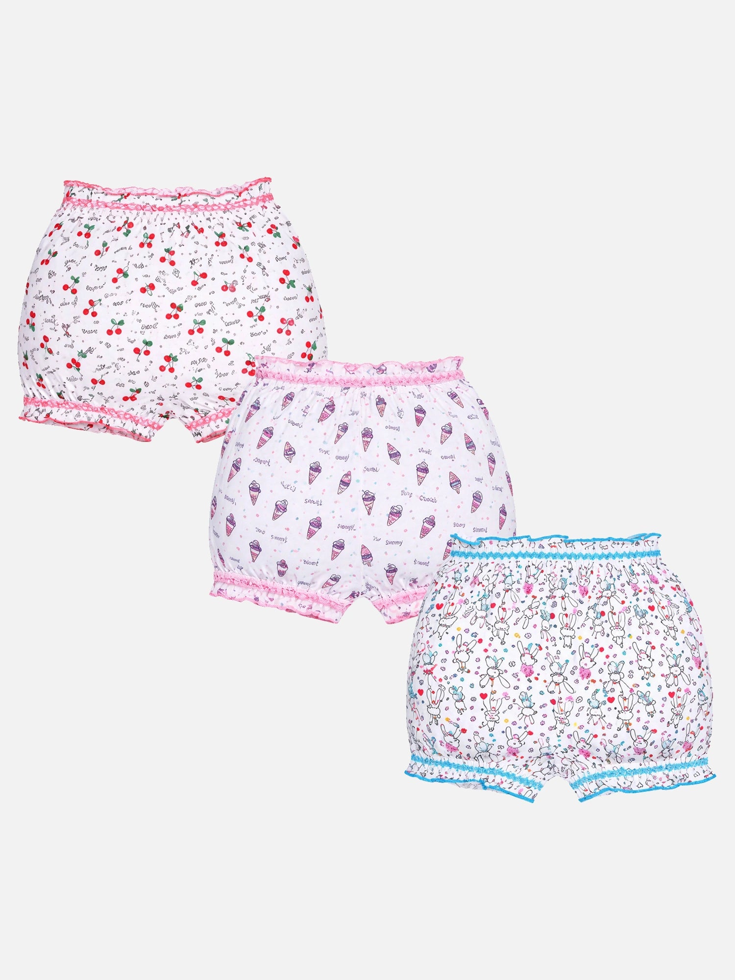 Bodycare Girls Bloomer with Attached Elastic for Everyday Innerwear Comfort, Easy Movement and Regular Use - Pack of 3