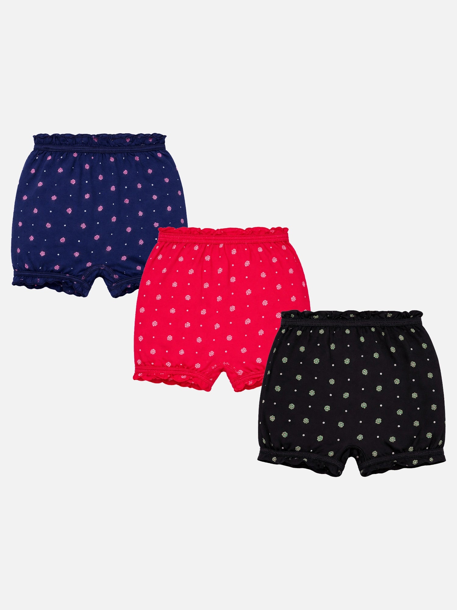 Bodycare Girls 100% Cotton Bloomer with Attached Elastic for Everyday Innerwear Comfort and Easy Movement - Pack of 3