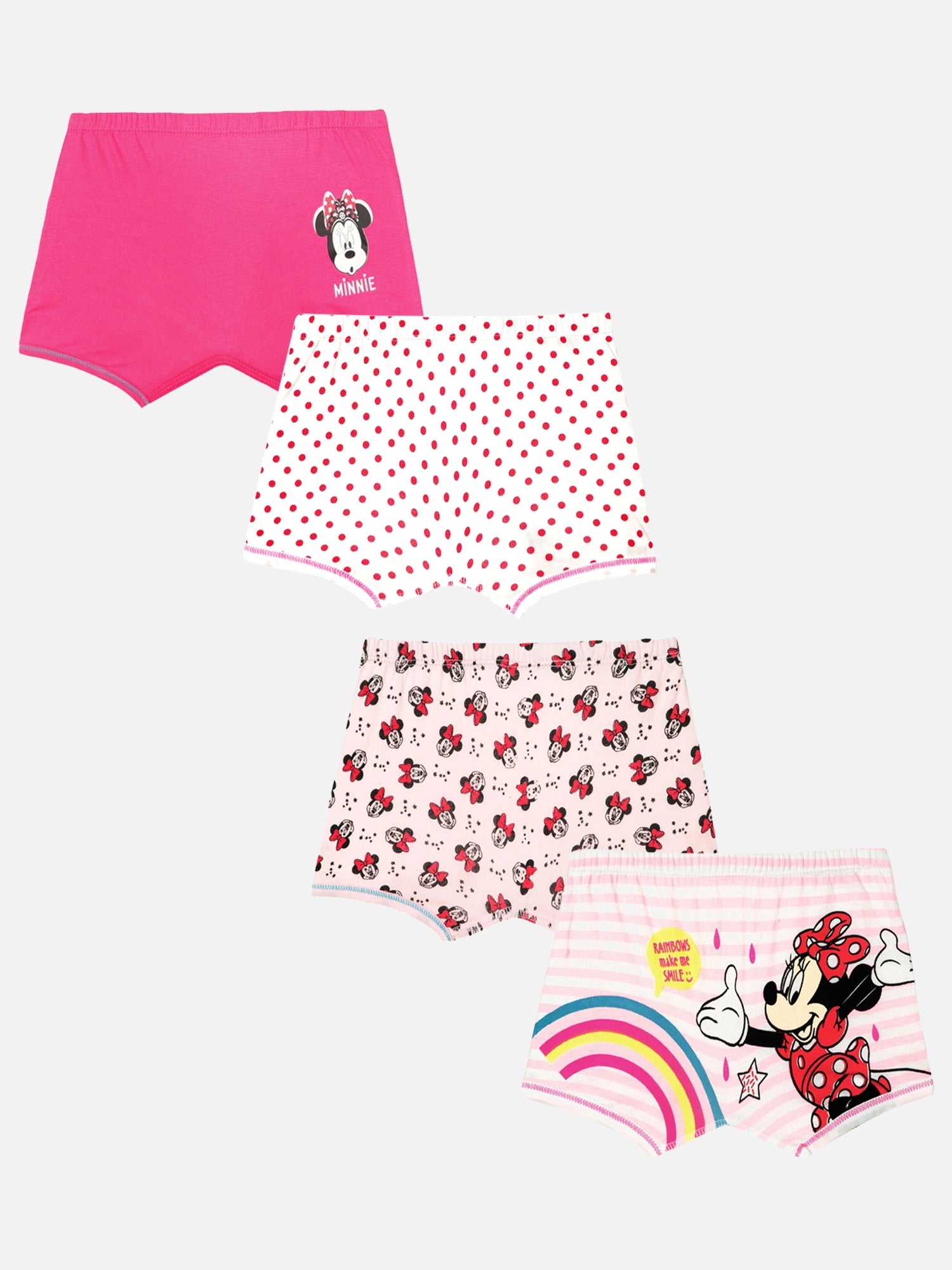 Bodycare Girls Minnie & Friends Printed Boyshorts with Inner Elastic, Ultrasoft Durable Waistband and All-Day Comfort - Pack of 4