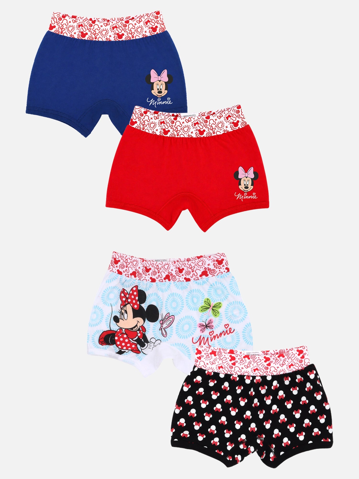 Bodycare Girls Minnie & Friends Innerwear Boyshorts with Lycra Band for Everyday Innerwear Comfort, Secure Fit and Regular Use - Pack of 4