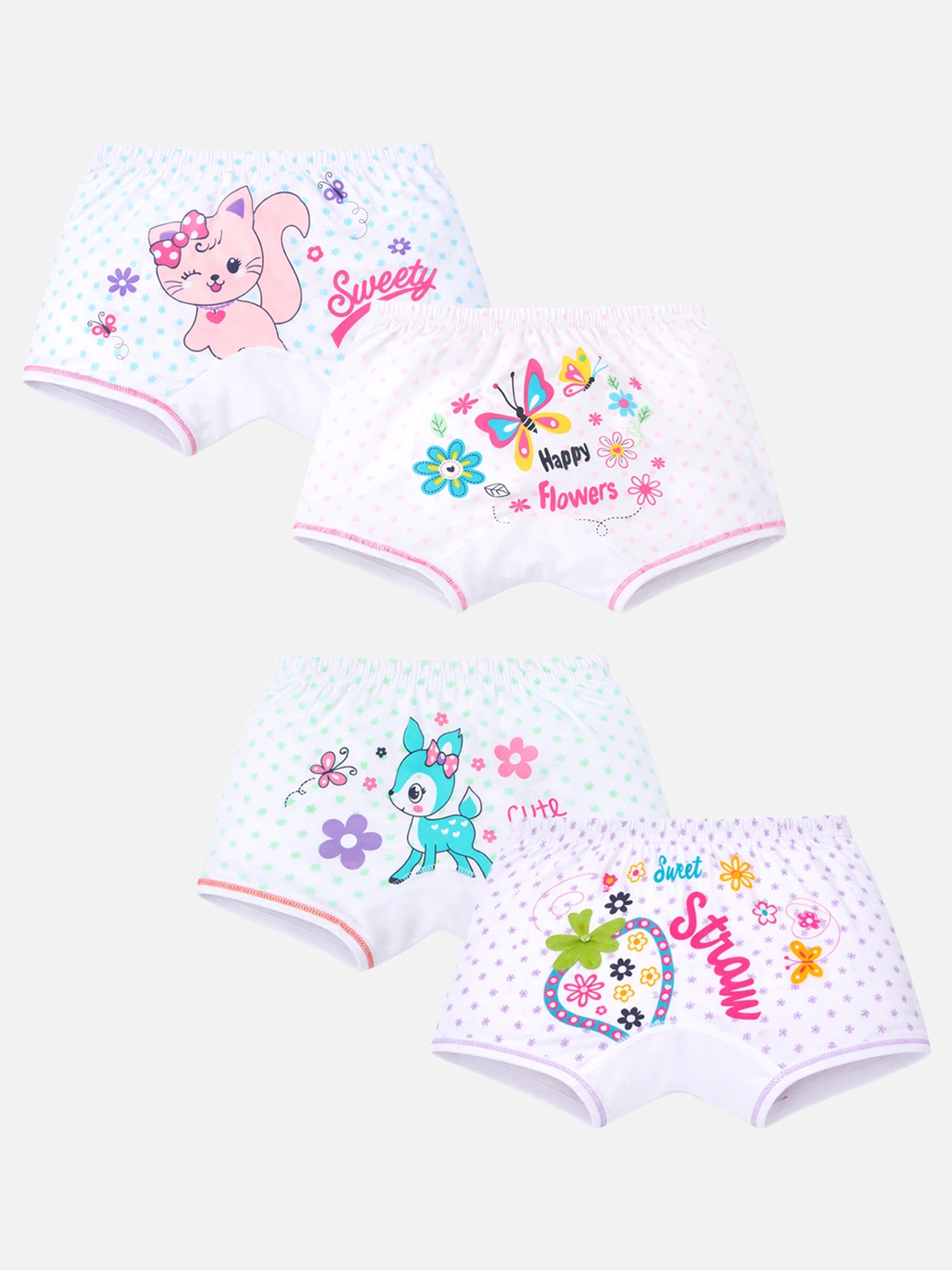 Bodycare Girls 100% Cotton Printed Boyshorts with Inner Elastic, Ultra Soft Breathable Tagless Comfort for School Wear - Pack of 4