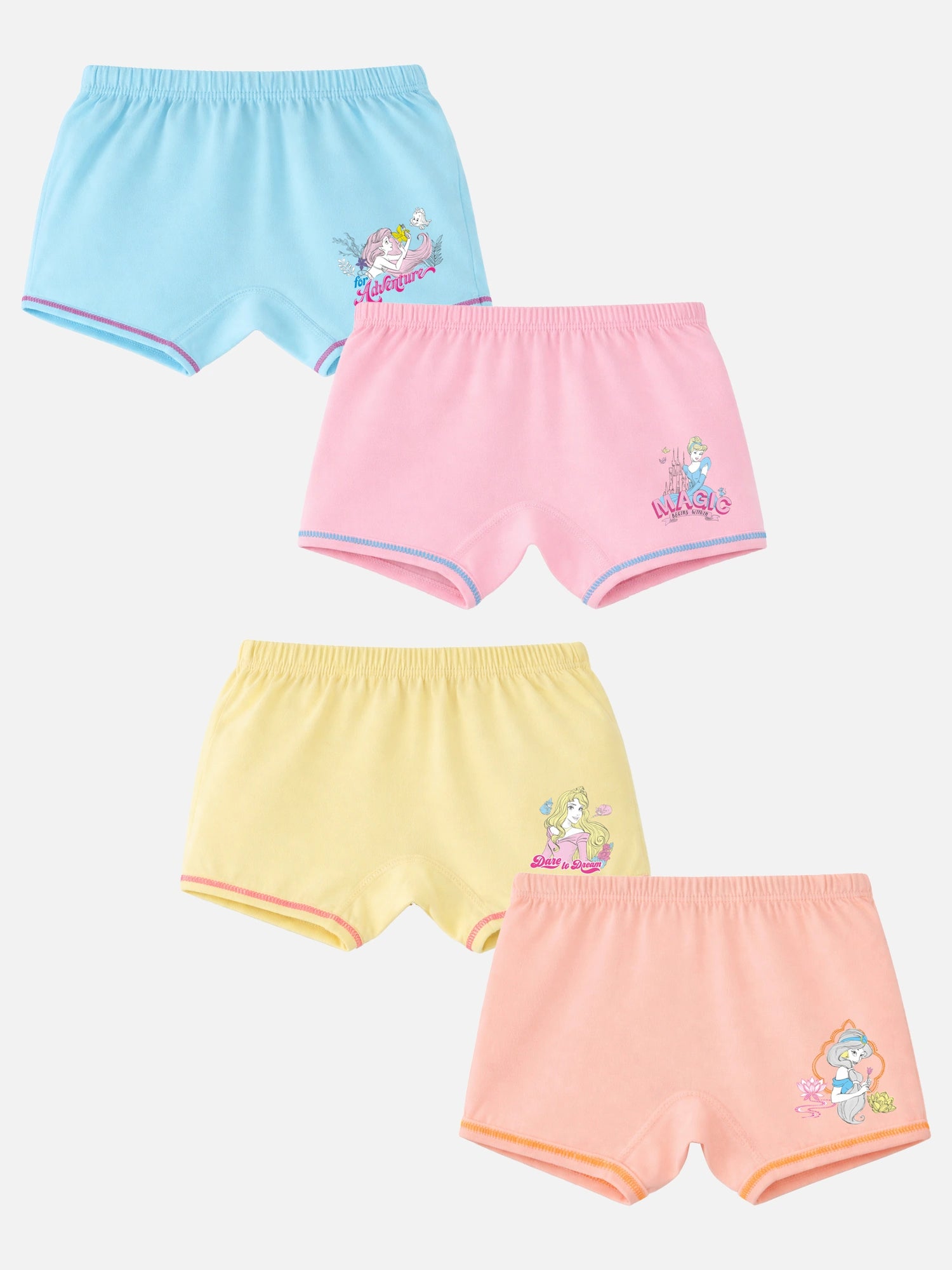 Bodycare Girls Princess Innerwear Boyshorts Inner Elastic for Everyday Innerwear Comfort, Secure Fit and Regular Use - Pack of 4