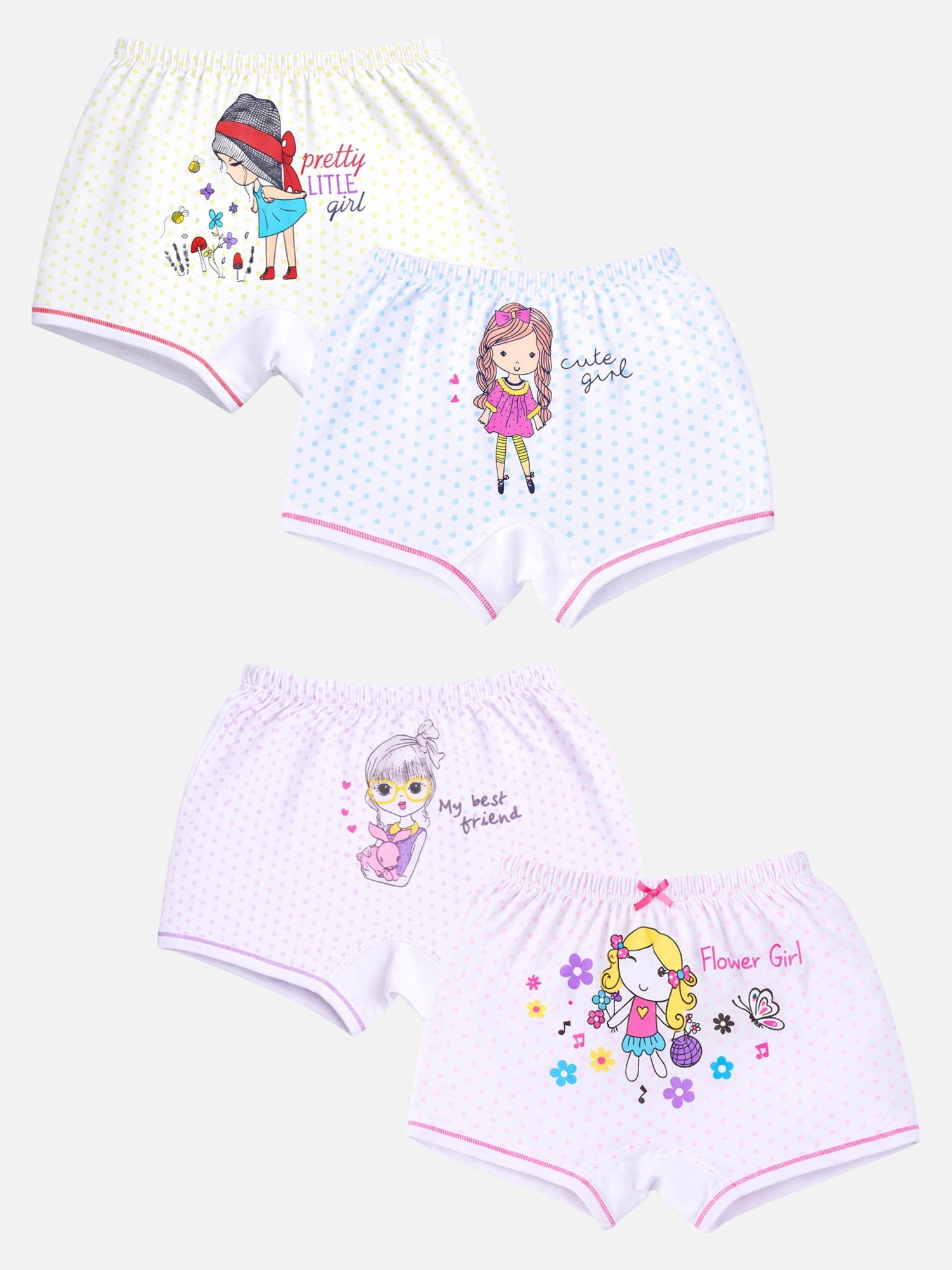 Bodycare Girls Boyshorts Innerwear with Inner Elastic and Solid Print Styling for Comfortable Daily Wear and Easy Movement - Pack of 4