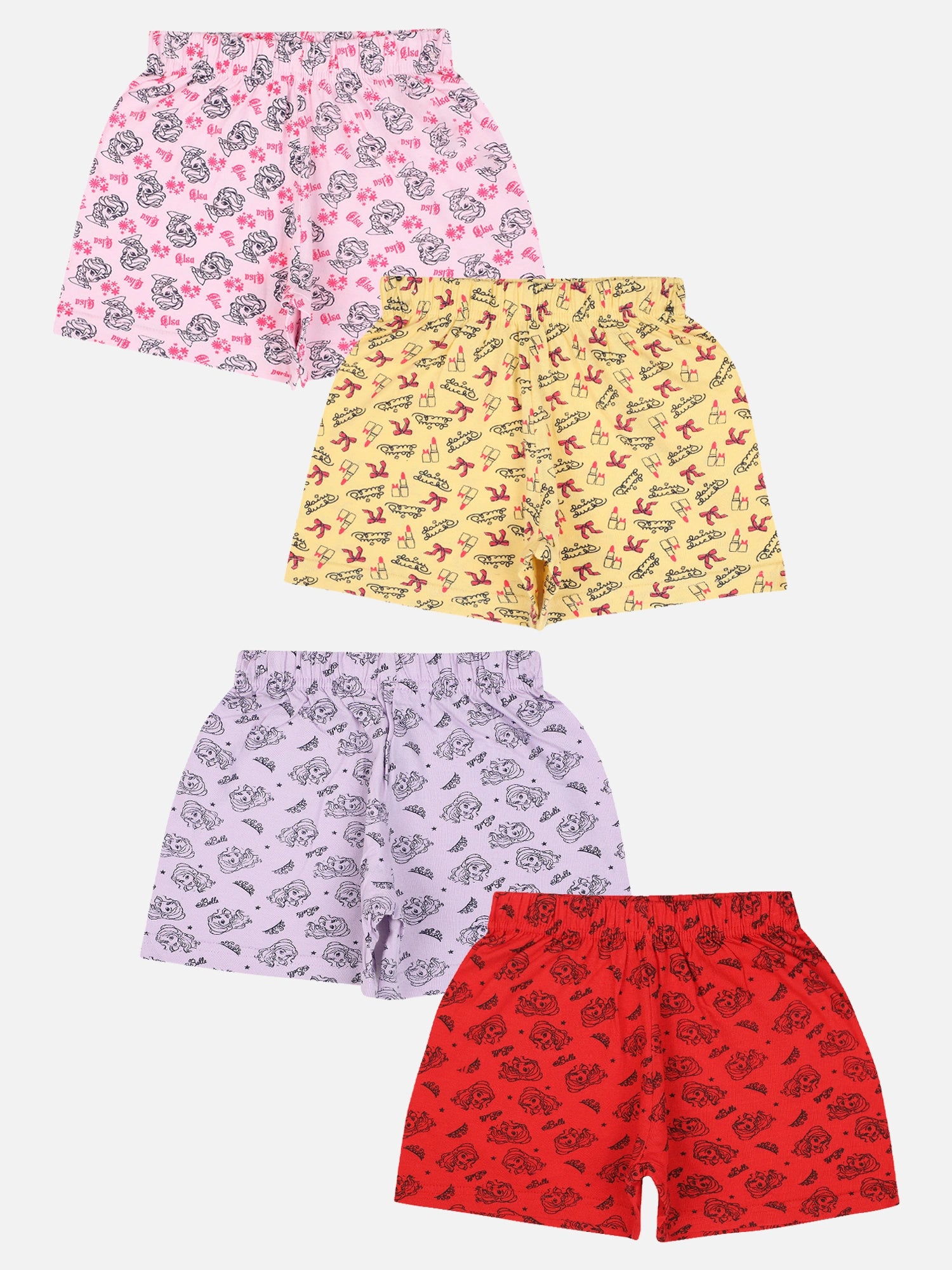 Bodycare Girls 100% Cotton Character Boyshorts with Inner Elastic for Everyday Comfort and Regular Use - Pack of 4