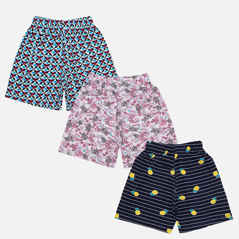 Bodycare Girls 100% Cotton Shorts with Inner Elastic for Casual Comfort, Easy Movement and Daily Wear - Pack of 3