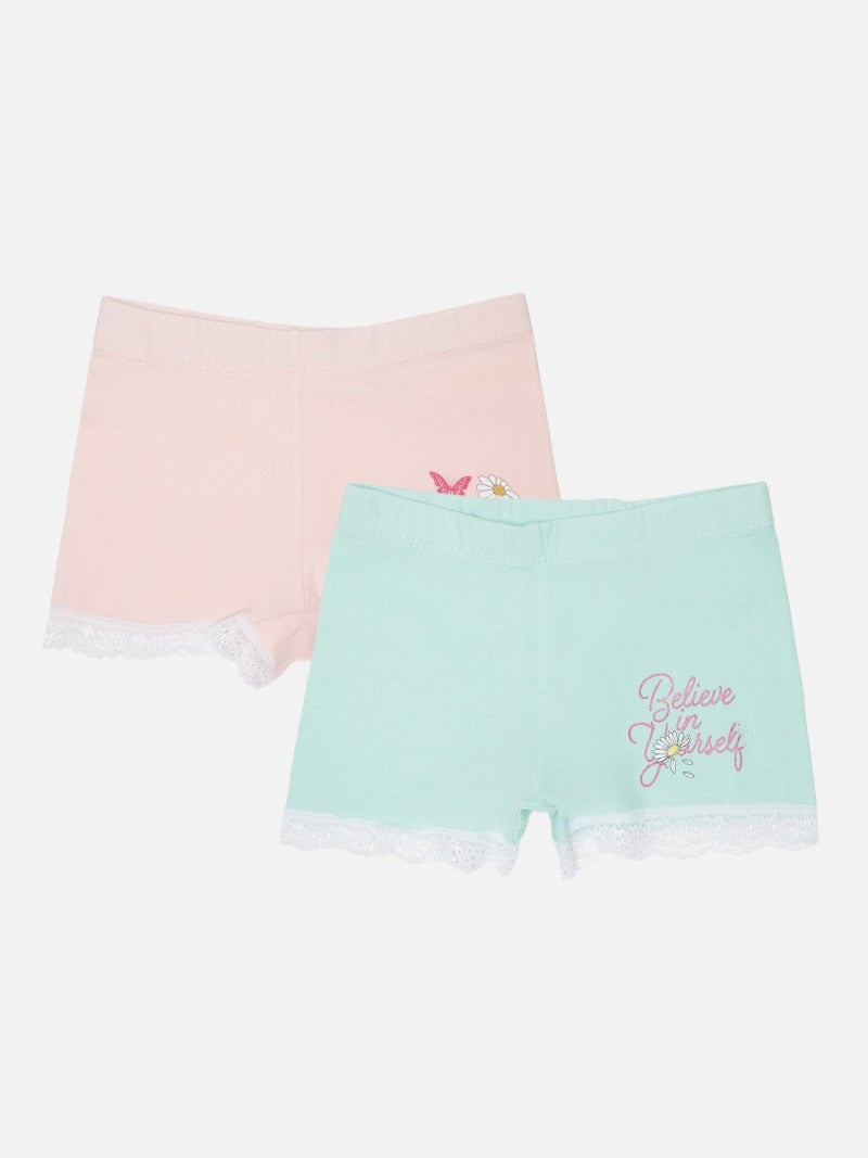 Bodycare Girls Cotton Spandex Boyshorts with Inner Elastic Waistband for Comfortable Everyday Innerwear Use - Pack of 2