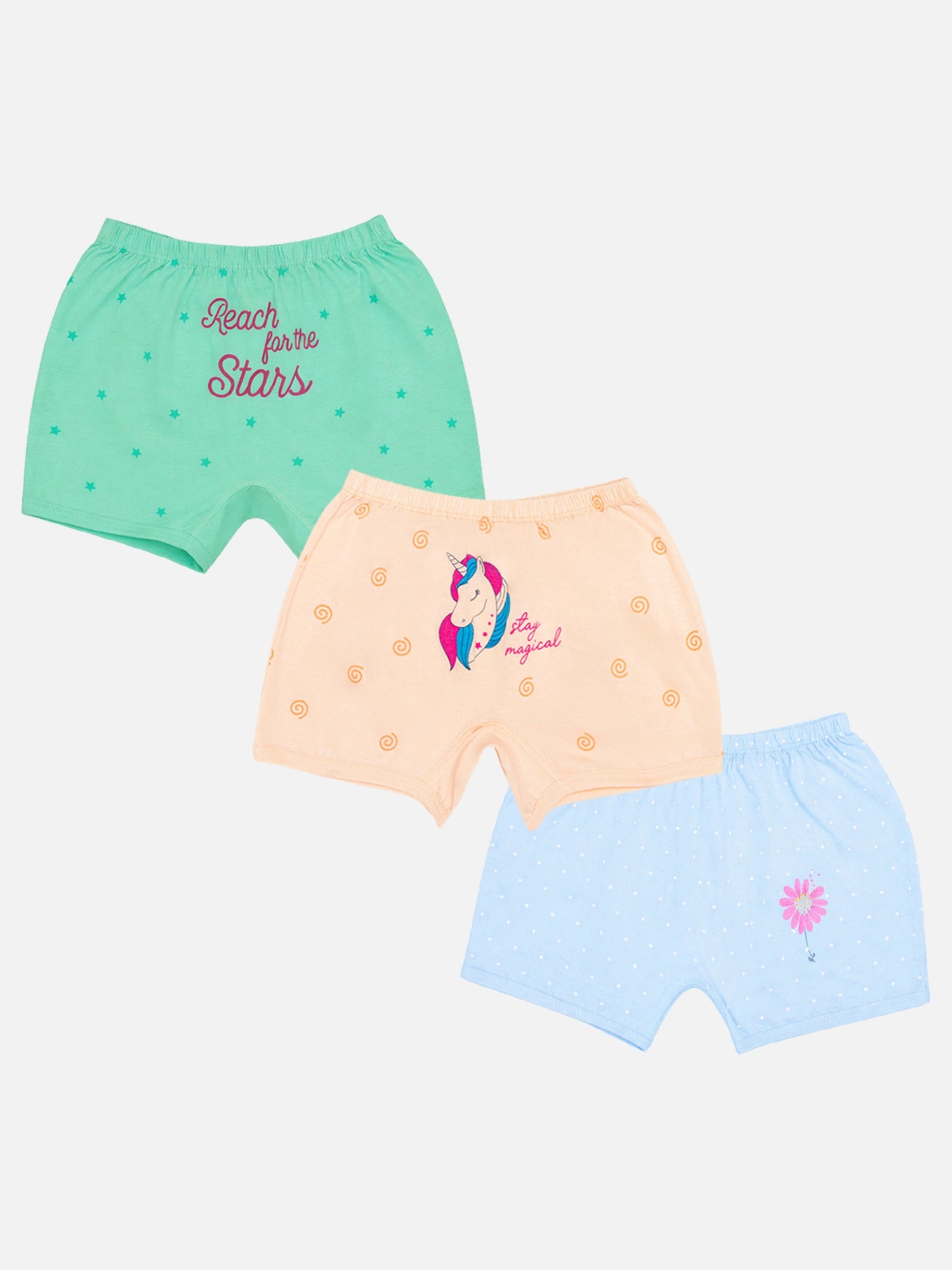 Bodycare Girls Organic Cotton Innerwear Boyshorts Printed for Everyday Innerwear Comfort, Secure Fit and Regular Use - Pack of 3