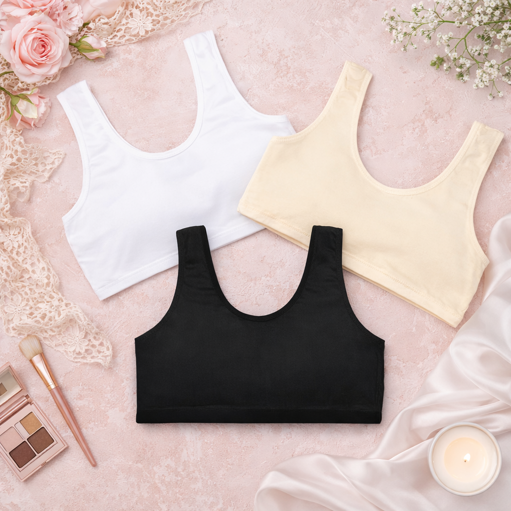 Bodycare Girls Cotton Spandex Racer Back Sleeveless Top with Stretch Fit for Innerwear Comfort and Easy Layering - Pack of 3