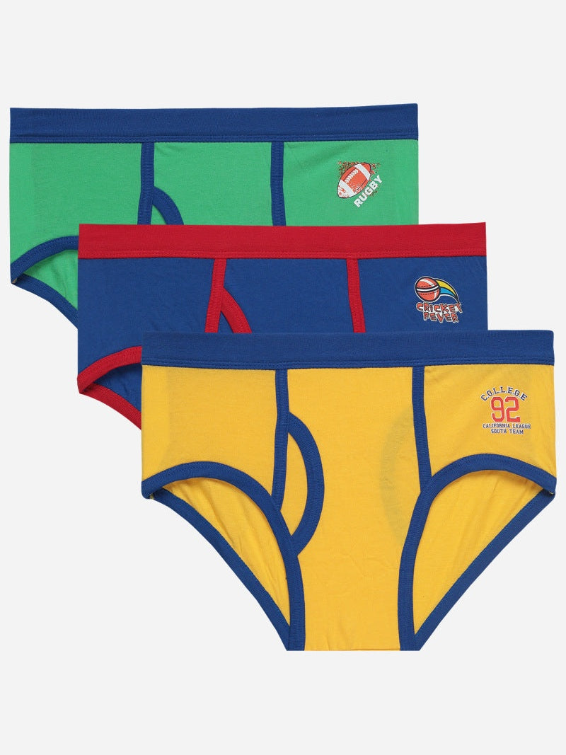 Boys Innerwear Brief 100% Cotton Soft Skin Friendly with Lycra Band for Everyday Comfort - Pack of 3