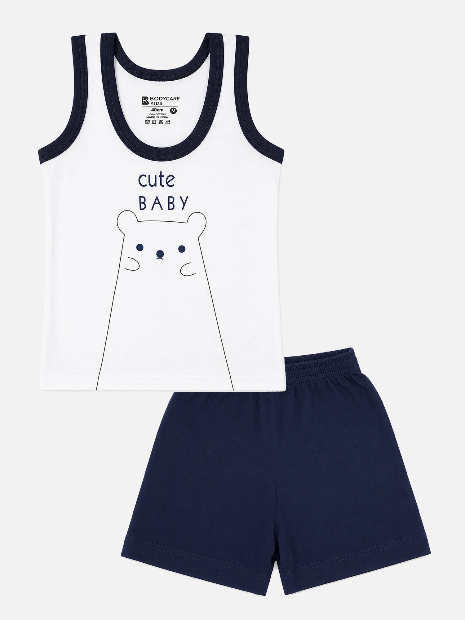 Bodycare Unisex 100% Cotton Sleeveless Baby Shorts Set with Round Neck – Placement Print