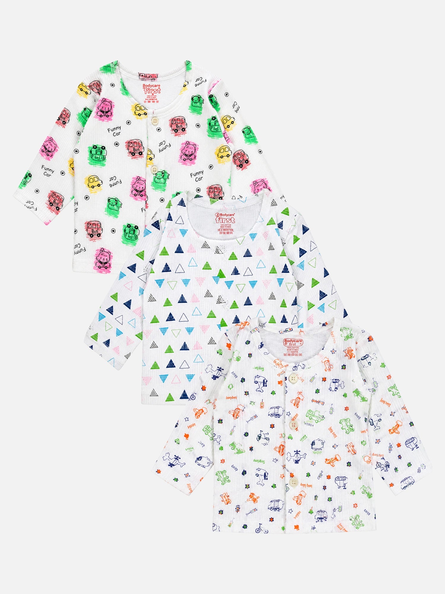 Bodycare Unisex Thermal Front Open Full Sleeves Top for Baby Winter Innerwear, Easy Dressing and Regular Use - Pack of 3