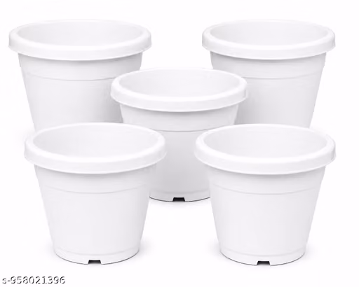 10 Inch Petu Plastic Planter Pot Set of 5 – White Indoor & Outdoor Garden Gamla