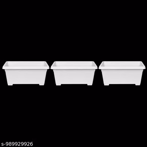 20 Inch Rectangular Kisti Plastic Planter Set of 3 – White Indoor & Outdoor Garden Pots