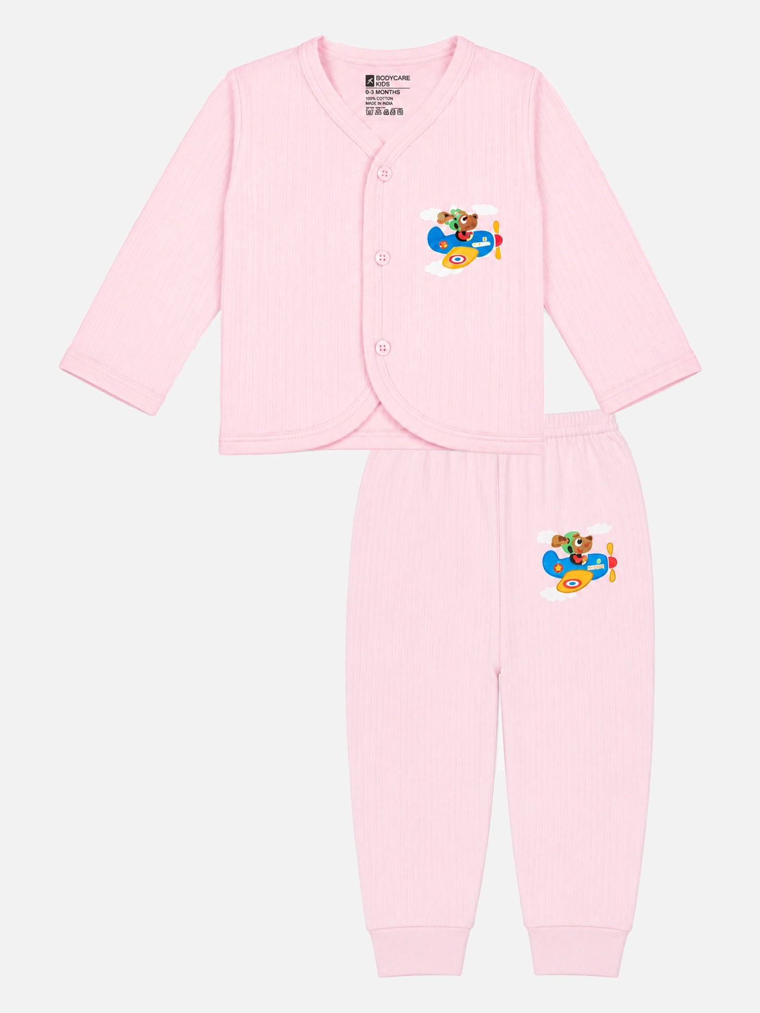 Baby Care Unisex Baby Front Open Full Sleeve Thermal Set with Top and Bottom for Winter Wear and Cold-Weather Comfort - Pack of 1