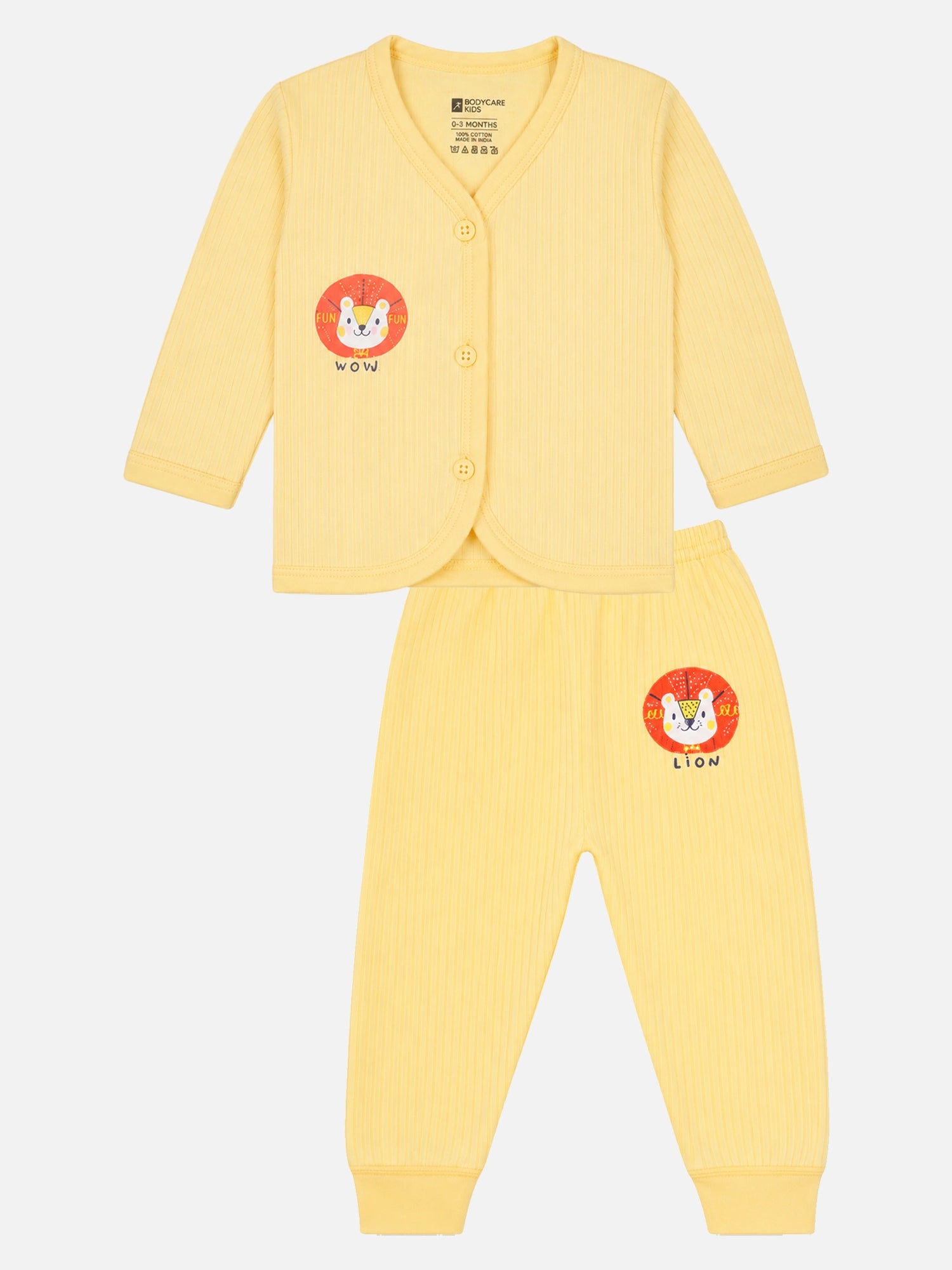 Baby Care Unisex Baby Front Open Full Sleeve Thermal Top and Bottom Set for Warm Winter Wear and Easy Dressing - Pack of 1