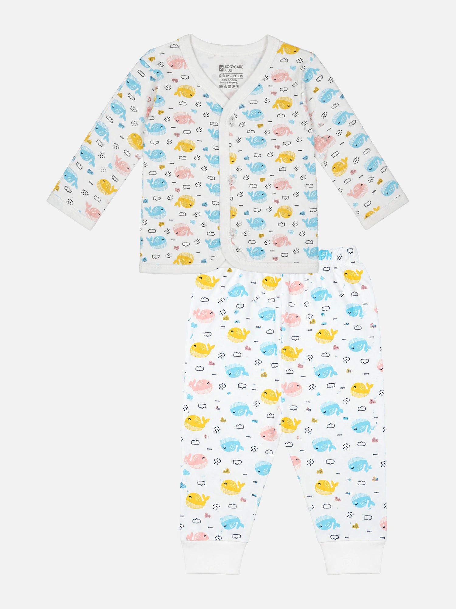 Baby Care Unisex Front Open Thermal Suit with Fleece Fabric, Top and Full Pant Combo for Winter Innerwear Comfort