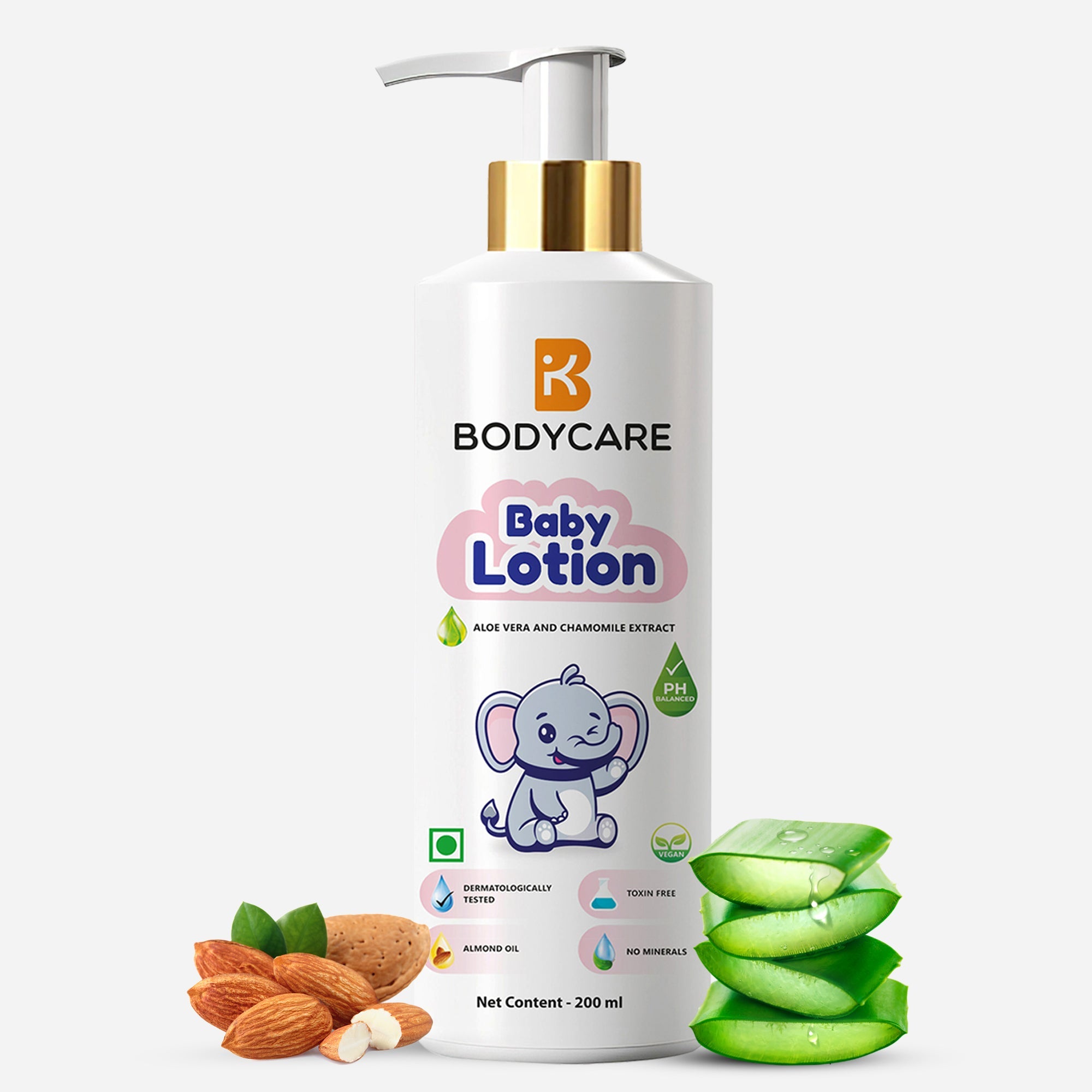 Baby Care Baby Body Lotion with Aloe Vera, Chamomile and Almond Oil for Gentle Daily Moisturizing and Nourished Care