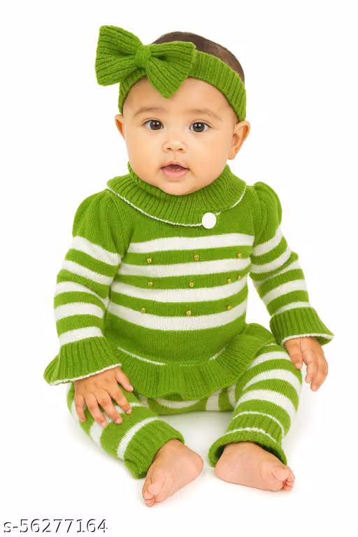 Modern Comfy Girls Sweater – Striped Long Sleeve Acrylic Winter Wear