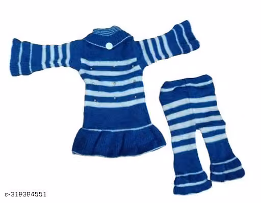 Blue Pallazo Baby Winter Set – Striped Acrylic Sweater & Pajama Combo
