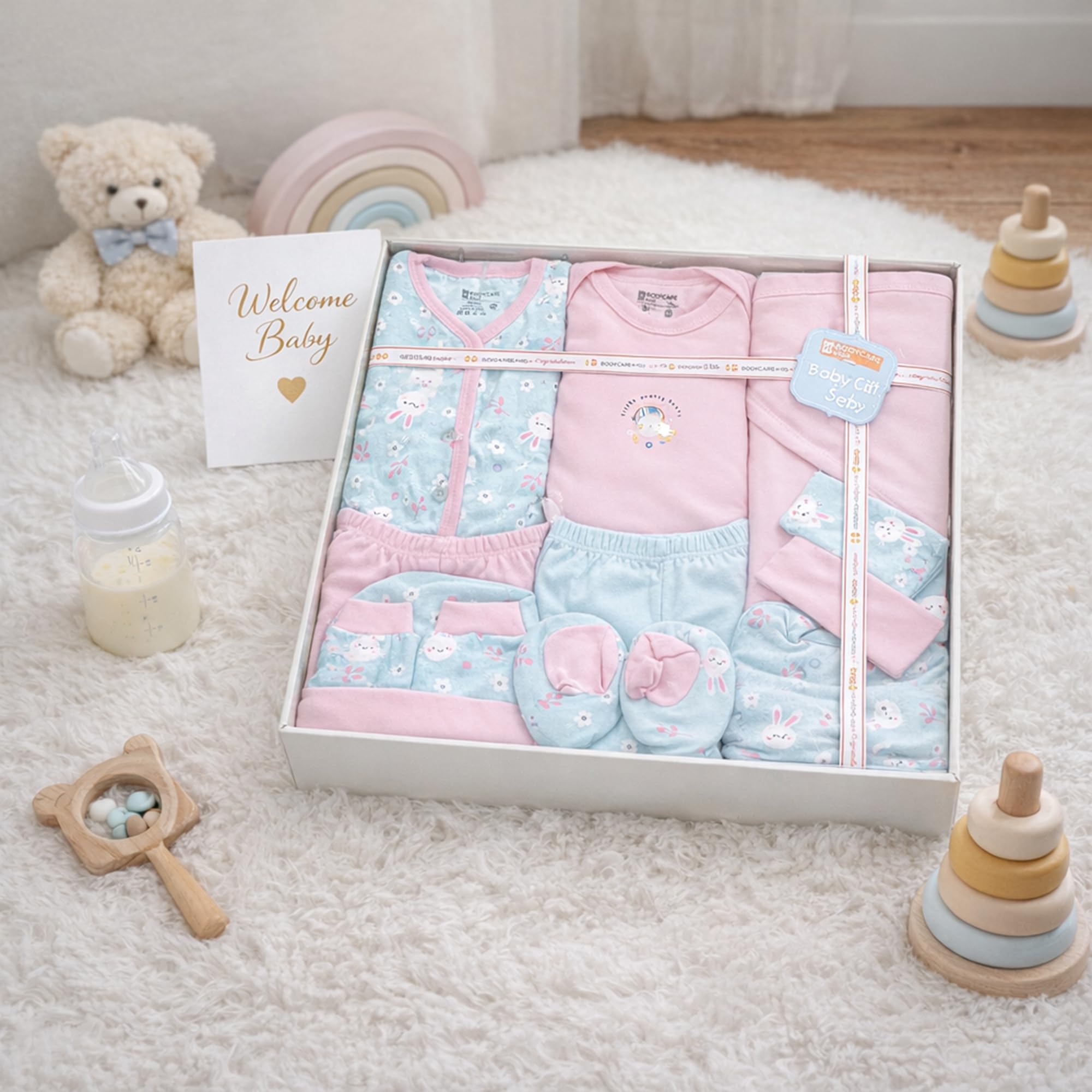 Babycare Newborn Baby Gift Set for Boys & Girls, Cotton Clothing Set, Hospital Ready Combo Gift Hamper (5 Pcs, 0-6 Months)