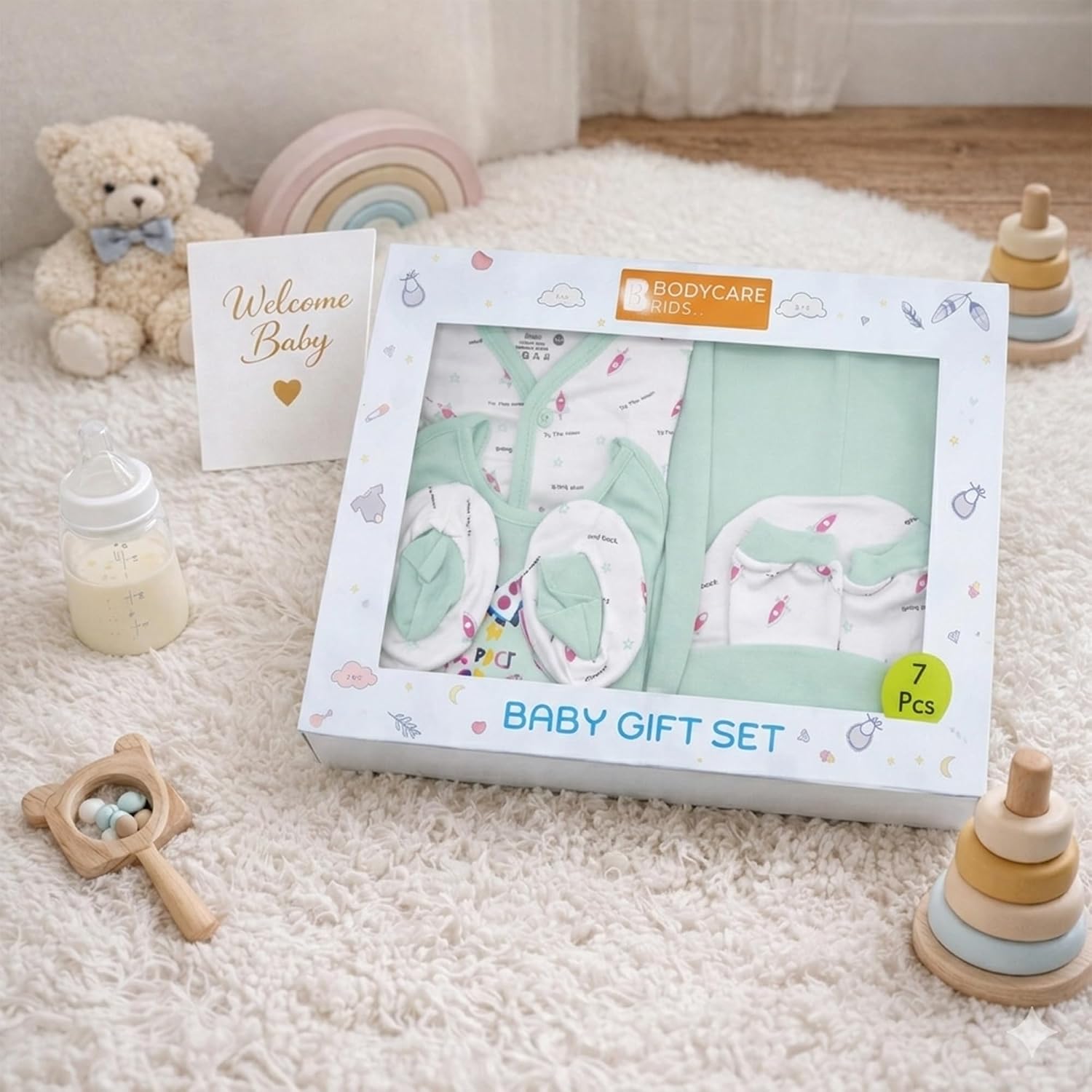 Babycare Newborn Baby Gift Set for Boys & Girls, Cotton Clothing Set, Hospital Ready Combo Gift Hamper (7 Pcs, 0-6 Months)