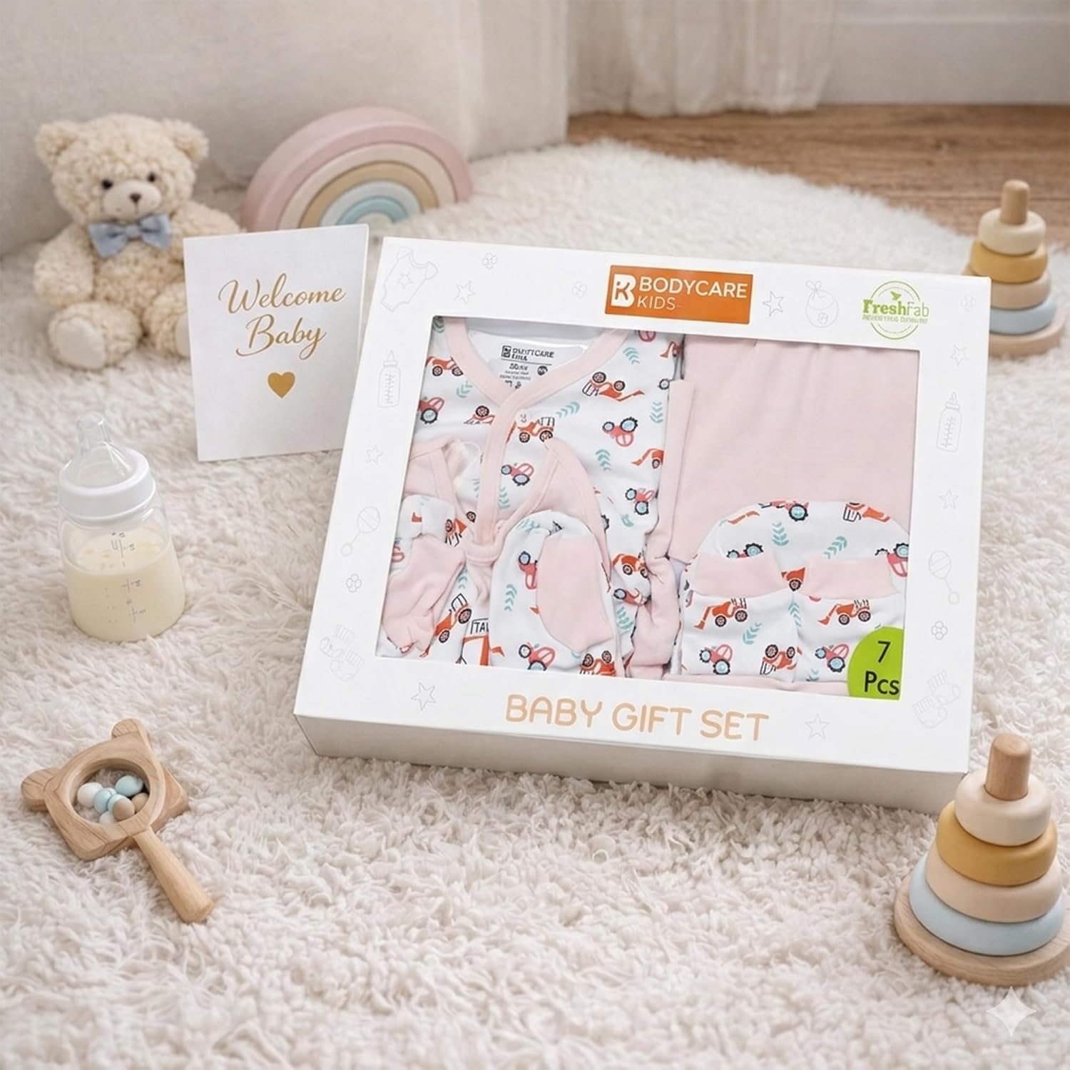 Babycare Unisex Baby Cotton Clothing Gift Set with Hospital-Ready Combo Essentials for Gifting and Baby Care - Pack of 7