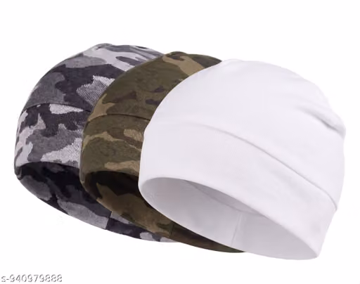 Cotton Lycra Beanie Skull Cap for Men & Women – Stretchable Unisex Helmet Liner Combo Pack of 3